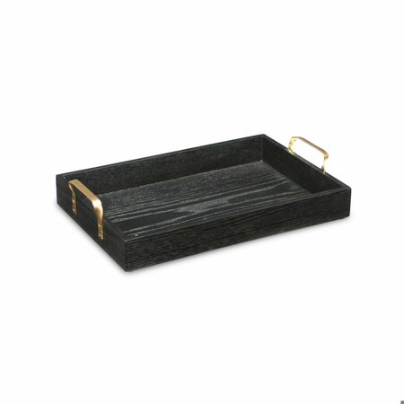 HOMEROOTS Wooden Tray with Gold Handles, Black 399609